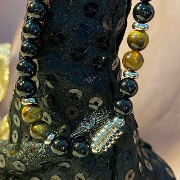 NWT GREAT FOR MEN UNISEX BECK TIGER EYE NECKLACE DESIGNER INSPIRED BLACK SILVER - Picture 3 of 12